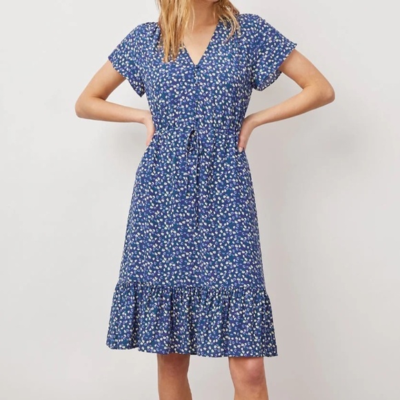 Rails Short Sleeve Kiki Navy Floral Women's V Neck Dress, XL, Lined Skirt Casual - Picture 1 of 15